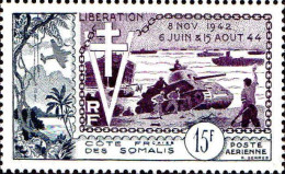 Delcampe - Cte Des Somalis Avion N** Yv:24 Mi:310 Libération (Petit Def.gomme) - WW2