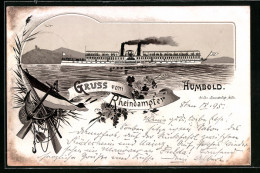 Delcampe - Vorläufer-Lithographie Rheindampfer Humbold In Fahrt, 1895 - Sonstige & Ohne Zuordnung