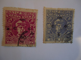 Delcampe - COCHIN  ANCHEL  INDIA  USED   STAMPS   2 KING  OVERPRINT - Cochin