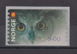 Delcampe - Norwegen 2002 ATM-Ausgabe Eule. Wert 9,00 Gestempelt - Machine Labels [ATM]