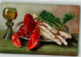 Delcampe - 39894105 - Stillleben Gemuese Hummer Weinglas  Spargel Silberplatte - Billing, M.