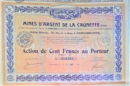Delcampe - S.A. Mines D'argent De La Caunette - Carcassonne - 1927 - Action De 100 Francs - Mines