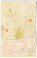 Delcampe - FLEUR MARGUERITE   -  REALISEE AU COUTEAU A CHATILLY PAR UN SOLDAT BELGE 1917  DECOUPAGE SUR CARTE POSTALE  ANCIENNE - Arte Popular