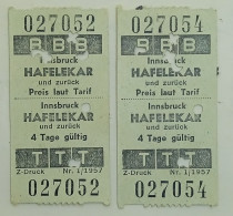Delcampe - Two Old Tickets For The Cable Car For A Return Trip From Innsbruck To Hafelekar -1957. - Europa