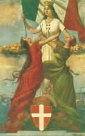 Delcampe - Allegoria, La "Bella Italia" Sorretta Da Due Ragazze E Bandiera Italiana, Riproduzione B02-B18, Reproduction - Heimat