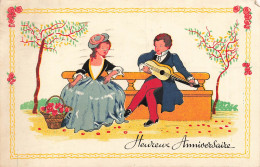 Delcampe - FETE - Anniversaire - Heureux Anniversaire - Couple - Homme - Femme - Guitare - Fleurs - Carte Postale Ancienne - Geburtstag