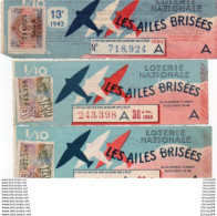 Delcampe - V11 96Hs   Billet De Loterie Lot De 3 Les Ailes Brisées Dont 2 Perforés De 1950 Et 1 De 1942 - Billetes De Lotería