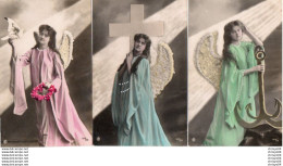 Delcampe - 5V5PsN    Série Compléte De 3 Cpa Jeune Fille Fillette Ailée Ange Croix Ancre Colombe - Sammlungen, Lose & Serien