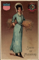 Delcampe - Gaufré Blason CPA State Of Missouri, Frau Mit Heuballen - Andere & Zonder Classificatie