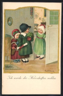 Delcampe - Künstler-AK Pauli Ebner: Qui Dois-je Annoncer?, Kinder überbringen Geschenke Zum Geburtstag - Ebner, Pauli