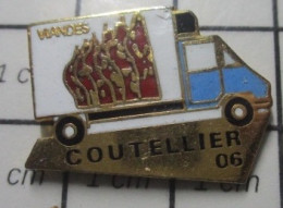 Delcampe - PIN1619 TRANSPORT FRIGORIFIQUE FOURGON VIANDES COUTELLIER 06 VACHES - Transportation