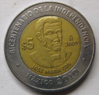 Delcampe - Pièce De Monnaie Du Mexique De 5 Pesos, 2009, Bimétal, Jose Maria Cos, (ET-6). - Mexique
