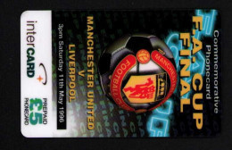 Delcampe - Inter Card Prepaid  Phone Card  Used Manchester United V Liverpool 11 Th May 1996 - Colecciones