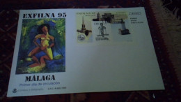 Delcampe - Espagne Enveloppe Premier Jour Bloc Feuillet Exfilna 95 Malaga  Datèe Du6'octobre 1995 - FDC
