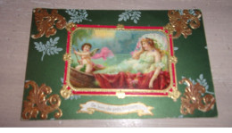 Delcampe - Ange - N°74642 - De Loin, De Près Toujours - Cupidon Avec Une Jeune Femme Dans Une Barque - Carte Avec Ajouti, Chromo - Engel
