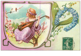 Delcampe - ANGES.CP GAUFFREE.n°63.ANGE MUSICIEN.TON VIOLET - Engel