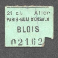 Delcampe - TICKET TRAIN PARIS QUAI D'ORSAY BLOIS  3EME CL RETOUR  F2455 - Europa