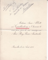 Delcampe - BRUXELLES Mariage Anna CARATHEODORY ABBOTT Et Aléco Bey Prince ARISTARCHI 1892 1 Doc - Esquela