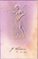 Delcampe - Style Art Nouveau  - Carte Gauffrée - Jeune Femme A La Mandoline - 1903 - 1900-1949