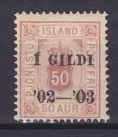 Delcampe - Iceland Dienst Service 1902/03 Mi. 16 A, 50 Aur Overprinted Aufdruck Surchargé '1 GILDI '02-'03', MH* - Service