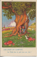 Delcampe - CP ILLUSTREE. LES JOIES DU CAMPING. LE PETIT TROU PAS CHER. ENFANTS, ARBRE CREUX, CHAMPIGNONS. - 1900-1949