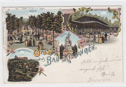 Delcampe - 39066228 - Bad Kissingen, Lithographie Mit Rakoczy-Brunnen, Kurgarten Und Ruine - Bodenlaube Gelaufen, Mit Marke Und St - Bad Kissingen