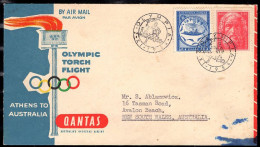 Delcampe - GREECE(1956) Melbourne Olympics. Olympic Torch Flight Letter, Athens To Greece With Cachet And Special Cancel. - Autres & Non Classés