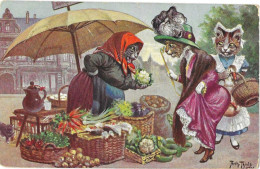 Delcampe - 3055/ Thiele, Marktvrouw, Katten Als Mensen Gekleed, - Thiele, Arthur