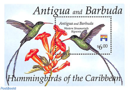 Delcampe - Antigua & Barbuda 1992 Western Streamertails Bignonia S/s, Mint NH, Nature - Birds - Flowers & Plants - Hummingbirds - Antigua Und Barbuda (1981-...)