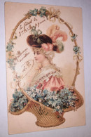 Delcampe - CPA , Portrait Femme Panier Fleurs  (écrite Affranchie 1903) - Blumen