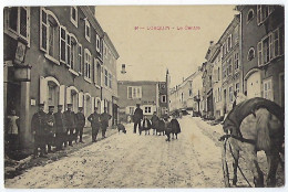 Delcampe - CPA 57 Rare Lorquin Le Centre Soldats Allemands Près De Héming Hertzing Landange Laneuveville Lès Nitting Sarrebourg - Lorquin