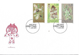 Delcampe - Liechtenstein 2004 FDC Orchids Set 3v Vaduz First Day Cover Flowers - FDC