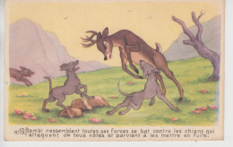 Delcampe - CPSM Walt Disney N°19 - Bambi Rassemblant Toutes Ses Forces Se Bat Contre Les Chiens Qui L'attaquent ... Mettre En Fuite - Altri & Non Classificati
