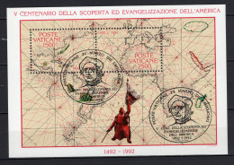 Delcampe - Vatican 1992 Michel Block 13 Christopher Columbus, 500 Years Discovery Of America S/s With First Day Cancellation - Oblitérés