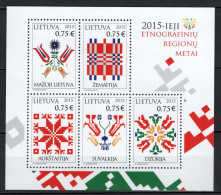 Delcampe - Lithuania 2015 Michel Block 51 Year Of The Historical Regions Of Lithuania – Embroidery Patterns S/s MNH - Litauen