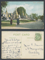Delcampe - Burma 1908 Old Colour Postcard Pagodas Mandalay Street Scene Temple Pagoda Monks - Myanmar (Birma)