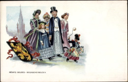 Delcampe - Blason CPA Géants Belges, Belgische Reuzen, La Belgique Folklorique, Het Folklorische Belgie - Sonstige & Ohne Zuordnung