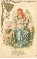 Delcampe - ANGES AC#MK840 JOYEUSES PAQUES UNE ANGE AU CHEVEUX ROUX AVEC UN AGNEAU CLOCHE - Engel