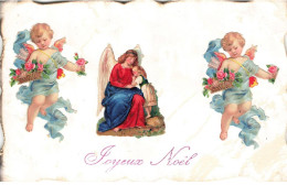 Delcampe - ANGES AF#DC713 AJOUTIS CARTE JOYEUX NOEL ANGES AVEC CORBEILLES DE FLEURS UN ANGE AILE - Engel