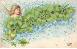 Delcampe - ANGES AB#MK07 UN ANGE TREFLES FLEURS MYOSOTIS BLEU - Engel