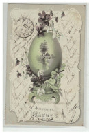Delcampe - ANGE #17443 ANGELOT JOYEUSES PAQUES OEUF GEANT AVEC ANGE ET FLEURS DECOR ART NOUVEAU - Engel