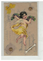 Delcampe - ANGE #17466 ANGELOT AVEC BOUQUET DE MYOSOTIS AJOUTIS CELLULOID SOUVENIR AMITIES - Engel