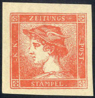 Delcampe - * 1884, Neudruck 1884, Zeitungsmarke Zinnober Merkur 1851, Ungebraucht, Attest Goller, ANK 1884 9N - 400,- 1884, Ristamp - Altri & Non Classificati
