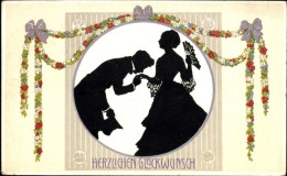 Delcampe - CPA Glückwunsch Geburtstag, Mann Küsst Frau Die Hand, Blumenranke - Geburtstag
