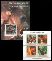 Delcampe - Sao Tome 2004 MNH MS+SS, Orangotangos, Monkeys, Wild Animals - Apen