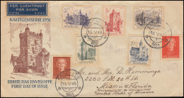 Delcampe - Niederlande Schlösser-Serie 1951 - Satz Auf LP-FDC ENSCHEDE 15.5.51 In Die USA - Autres & Non Classés