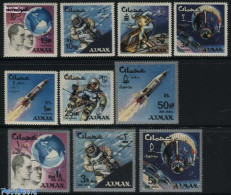 Delcampe - Ajman 1966 Space 10v Overprints, Mint NH, Transport - Space Exploration - Adschman