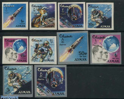 Delcampe - Ajman 1966 Space Exploration 10v Imperforated, Mint NH, Transport - Space Exploration - Adschman
