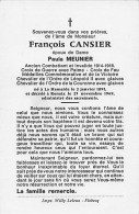 Delcampe - Avis De Déces - Doodprentje - Francois CANSIER Epoux Paula Meunier - 1891/1969 - Todesanzeige