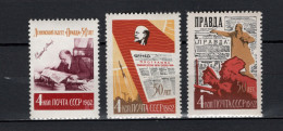 Delcampe - USSR Russia 1962 Space, 50 Years Of The Newspaper "Pravda" Set Of 3 MNH - UdSSR